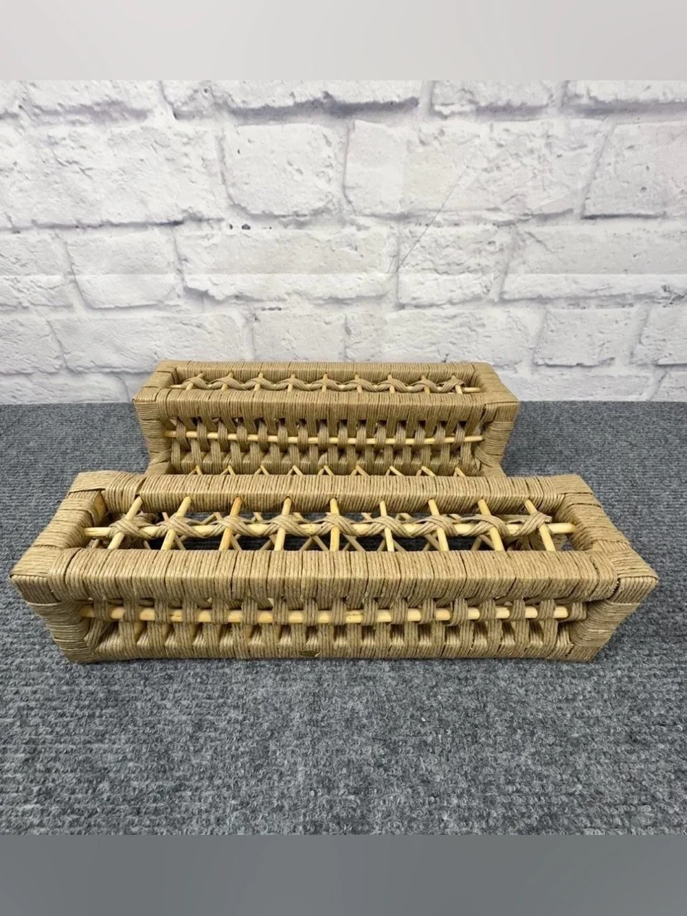 Vintage Wicker Rattan Wall Mail Organizer Letter Holder Boho Cottage Entryway